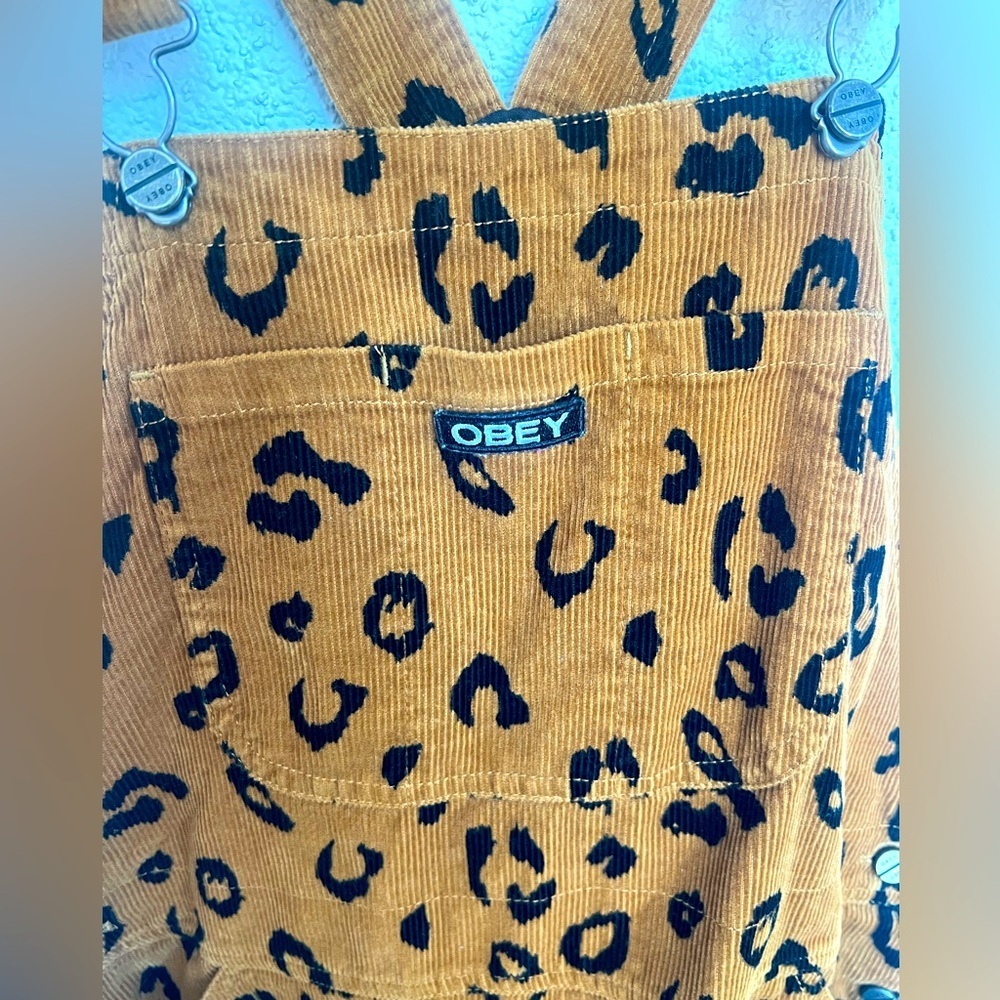 EUC Obey Overall Dress Corduroy Animal Print Womens Size small cheetah - Picture 7 of 9